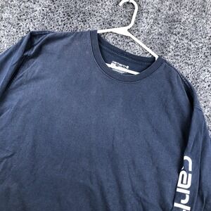 Carhartt Shirt Mens XL Blue Long Sleeve Loose Fit Logo Workwear Tee Tagless